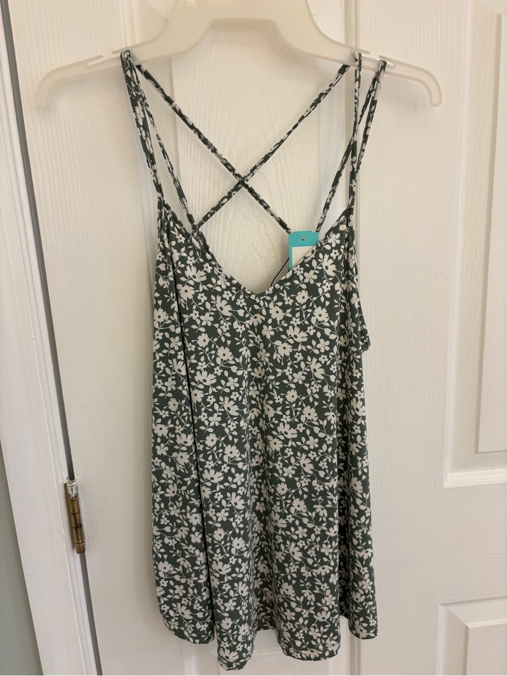Floral Crisscross-Back Tank Top Olive Green